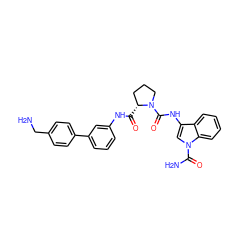 NCc1ccc(-c2cccc(NC(=O)[C@@H]3CCCN3C(=O)Nc3cn(C(N)=O)c4ccccc34)c2)cc1 ZINC000148349840