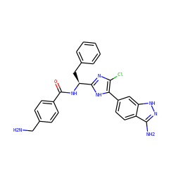 NCc1ccc(C(=O)N[C@@H](Cc2ccccc2)c2nc(Cl)c(-c3ccc4c(N)n[nH]c4c3)[nH]2)cc1 ZINC000034608070