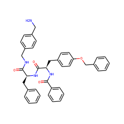 NCc1ccc(CNC(=O)[C@H](Cc2ccccc2)NC(=O)[C@@H](Cc2ccc(OCc3ccccc3)cc2)NC(=O)c2ccccc2)cc1 ZINC000206301036