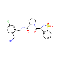NCc1ccc(Cl)cc1CNC(=O)[C@@H]1CCCN1C(=O)[C@H]1NS(=O)(=O)c2ccccc21 ZINC001772651921