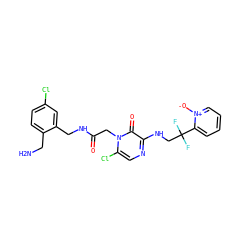 NCc1ccc(Cl)cc1CNC(=O)Cn1c(Cl)cnc(NCC(F)(F)c2cccc[n+]2[O-])c1=O ZINC000001491960