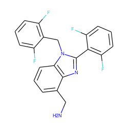 NCc1cccc2c1nc(-c1c(F)cccc1F)n2Cc1c(F)cccc1F ZINC000013518695