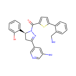 NCc1ccccc1-c1ccc(C(=O)N2N=C(c3cncc(N)c3)C[C@H]2c2ccccc2O)s1 ZINC000071340779