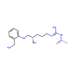 NCc1ccccc1NC[C@@H](N)CCC/N=C(\N)N[N+](=O)[O-] ZINC000013517979