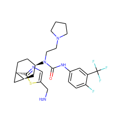 NCc1cnc([C@]23CC[C@@H](N(CCN4CCCC4)C(=O)Nc4ccc(F)c(C(F)(F)F)c4)C[C@H]2C3)s1 ZINC000028825132