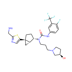 NCc1ncc([C@@]23CC[C@H](N(CCCN4CC[C@@H](O)C4)C(=O)Nc4ccc(F)c(C(F)(F)F)c4)[C@@H]2C3)s1 ZINC000028825146