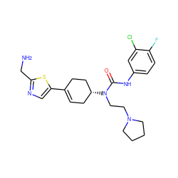 NCc1ncc(C2=CC[C@@H](N(CCN3CCCC3)C(=O)Nc3ccc(F)c(Cl)c3)CC2)s1 ZINC000028650295