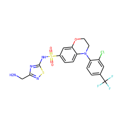 NCc1nsc(NS(=O)(=O)c2ccc3c(c2)OCCN3c2ccc(C(F)(F)F)cc2Cl)n1 ZINC000205719714