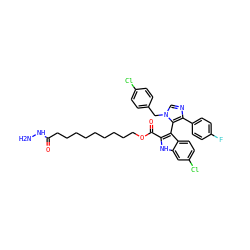 NNC(=O)CCCCCCCCCOC(=O)c1[nH]c2cc(Cl)ccc2c1-c1c(-c2ccc(F)cc2)ncn1Cc1ccc(Cl)cc1 ZINC001772647924