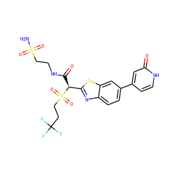 NS(=O)(=O)CCNC(=O)[C@@H](c1nc2ccc(-c3cc[nH]c(=O)c3)cc2s1)S(=O)(=O)CCC(F)(F)F ZINC000261125023