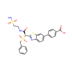NS(=O)(=O)CCNC(=O)[C@@H](c1nc2ccc(-c3ccc(C(=O)O)cc3)cc2s1)S(=O)(=O)Cc1ccccc1 ZINC000144185609