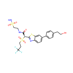 NS(=O)(=O)CCNC(=O)[C@@H](c1nc2ccc(-c3ccc(CCO)cc3)cc2s1)S(=O)(=O)CCC(F)(F)F ZINC000146082823