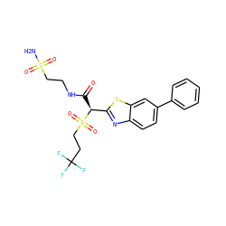 NS(=O)(=O)CCNC(=O)[C@@H](c1nc2ccc(-c3ccccc3)cc2s1)S(=O)(=O)CCC(F)(F)F ZINC000145511962