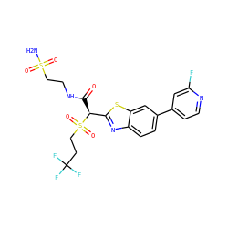 NS(=O)(=O)CCNC(=O)[C@@H](c1nc2ccc(-c3ccnc(F)c3)cc2s1)S(=O)(=O)CCC(F)(F)F ZINC000146071783