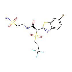NS(=O)(=O)CCNC(=O)[C@@H](c1nc2ccc(Br)cc2s1)S(=O)(=O)CCC(F)(F)F ZINC000146073577