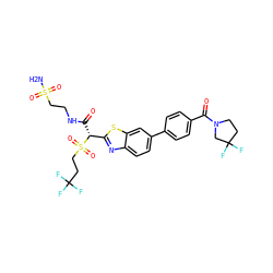 NS(=O)(=O)CCNC(=O)[C@H](c1nc2ccc(-c3ccc(C(=O)N4CCC(F)(F)C4)cc3)cc2s1)S(=O)(=O)CCC(F)(F)F ZINC000222119915