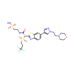 NS(=O)(=O)CCNC(=O)[C@H](c1nc2ccc(-c3cnn(CCN4CCOCC4)c3)cc2s1)S(=O)(=O)CCC(F)(F)F ZINC000222116376