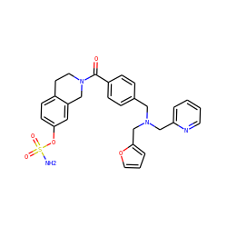 NS(=O)(=O)Oc1ccc2c(c1)CN(C(=O)c1ccc(CN(Cc3ccccn3)Cc3ccco3)cc1)CC2 ZINC001772639286