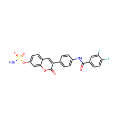 NS(=O)(=O)Oc1ccc2cc(-c3ccc(NC(=O)c4ccc(F)c(F)c4)cc3)c(=O)oc2c1 ZINC001772582206