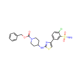NS(=O)(=O)c1cc(-c2csc(NC3CCN(C(=O)OCc4ccccc4)CC3)n2)ccc1Cl ZINC001772632263