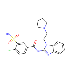 NS(=O)(=O)c1cc(C(=O)Nc2nc3ccccc3n2CCN2CCCC2)ccc1Cl ZINC000299870936
