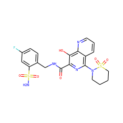 NS(=O)(=O)c1cc(F)ccc1CNC(=O)c1nc(N2CCCCS2(=O)=O)c2cccnc2c1O ZINC000028895829