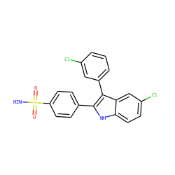NS(=O)(=O)c1ccc(-c2[nH]c3ccc(Cl)cc3c2-c2cccc(Cl)c2)cc1 ZINC000013477368
