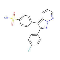 NS(=O)(=O)c1ccc(-c2c(-c3ccc(F)cc3)nn3ncccc23)cc1 ZINC000028389246