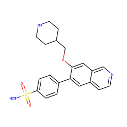 NS(=O)(=O)c1ccc(-c2cc3ccncc3cc2OCC2CCNCC2)cc1 ZINC000040940483