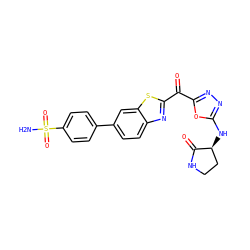 NS(=O)(=O)c1ccc(-c2ccc3nc(C(=O)c4nnc(N[C@H]5CCNC5=O)o4)sc3c2)cc1 ZINC001772574675