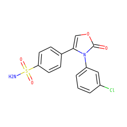 NS(=O)(=O)c1ccc(-c2coc(=O)n2-c2cccc(Cl)c2)cc1 ZINC000000581583