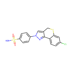 NS(=O)(=O)c1ccc(-n2cc3c(n2)-c2ccc(Cl)cc2SC3)cc1 ZINC000653769908