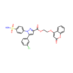 NS(=O)(=O)c1ccc(-n2nc(C(=O)OCCOc3cc(=O)oc4ccccc34)cc2-c2cccc(Cl)c2)cc1 ZINC001772653366