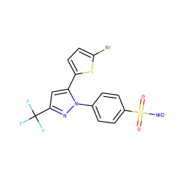 NS(=O)(=O)c1ccc(-n2nc(C(F)(F)F)cc2-c2ccc(Br)s2)cc1 ZINC000003814510