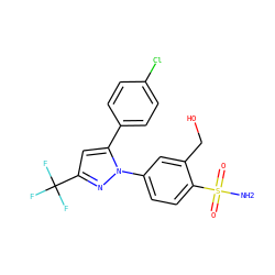 NS(=O)(=O)c1ccc(-n2nc(C(F)(F)F)cc2-c2ccc(Cl)cc2)cc1CO ZINC000013589013