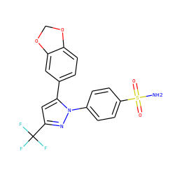 NS(=O)(=O)c1ccc(-n2nc(C(F)(F)F)cc2-c2ccc3c(c2)OCO3)cc1 ZINC000026961088
