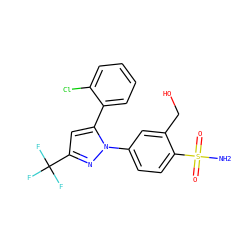 NS(=O)(=O)c1ccc(-n2nc(C(F)(F)F)cc2-c2ccccc2Cl)cc1CO ZINC000013589019