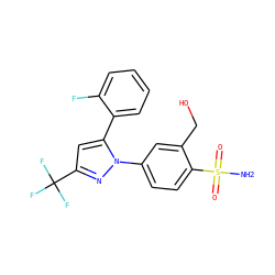 NS(=O)(=O)c1ccc(-n2nc(C(F)(F)F)cc2-c2ccccc2F)cc1CO ZINC000013589018