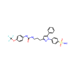 NS(=O)(=O)c1ccc(-n2nc(CCCNC(=O)Nc3ccc(OC(F)(F)F)cc3)cc2-c2ccccc2)cc1 ZINC000071330470
