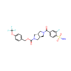 NS(=O)(=O)c1ccc(C(=O)N2C[C@H]3CN(C(=O)OCc4ccc(OC(F)(F)F)cc4)C[C@@H]3C2)cc1F ZINC000217993289