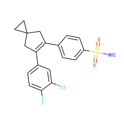 NS(=O)(=O)c1ccc(C2=C(c3ccc(F)c(Cl)c3)CC3(CC3)C2)cc1 ZINC000013745544