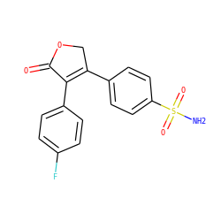 NS(=O)(=O)c1ccc(C2=C(c3ccc(F)cc3)C(=O)OC2)cc1 ZINC000029473296