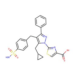 NS(=O)(=O)c1ccc(Cc2c(-c3ccccc3)nn(-c3nc(C(=O)O)cs3)c2CC2CC2)cc1 ZINC001772656390