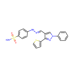 NS(=O)(=O)c1ccc(N/N=C/c2cn(-c3ccccc3)nc2-c2cccs2)cc1 ZINC000008692469