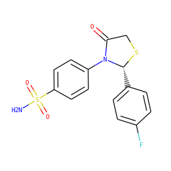 NS(=O)(=O)c1ccc(N2C(=O)CS[C@@H]2c2ccc(F)cc2)cc1 ZINC000096917020