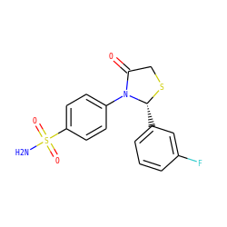 NS(=O)(=O)c1ccc(N2C(=O)CS[C@@H]2c2cccc(F)c2)cc1 ZINC000096917053