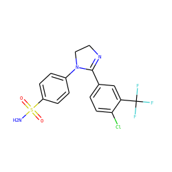 NS(=O)(=O)c1ccc(N2CCN=C2c2ccc(Cl)c(C(F)(F)F)c2)cc1 ZINC000299829778