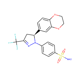 NS(=O)(=O)c1ccc(N2N=C(C(F)(F)F)C[C@H]2c2ccc3c(c2)OCCO3)cc1 ZINC000299836697