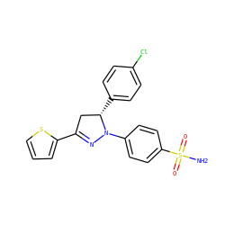 NS(=O)(=O)c1ccc(N2N=C(c3cccs3)C[C@@H]2c2ccc(Cl)cc2)cc1 ZINC000653780444