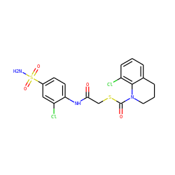 NS(=O)(=O)c1ccc(NC(=O)CSC(=O)N2CCCc3cccc(Cl)c32)c(Cl)c1 ZINC000049015761